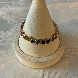 Multi-Shaped, Multi Colored Cubic Zirconia Gold Plated Line Bracelet